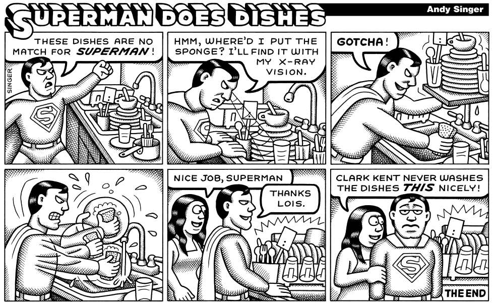 Superman Washes Dishes horizontal layout