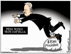 BIDEN FALLS BOARDING AIR FORCE 1 by Bob Englehart