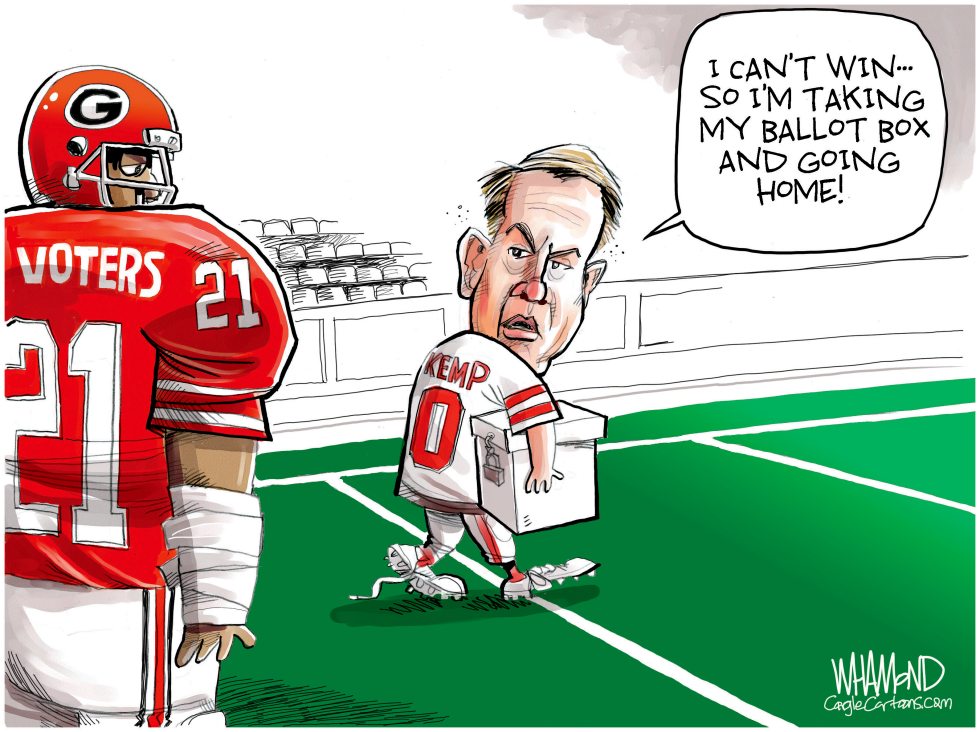 Kemp depicted fleeing with ballot box amid Georgia voting bill