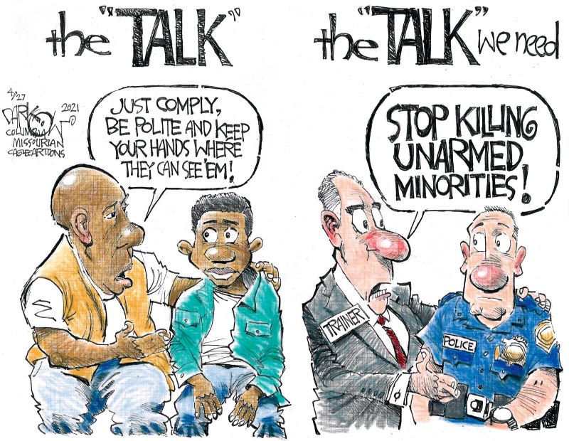The talk, John Darkow,Columbia Missourian,black parents, black sons, black, police, racism, racial equity, systemic racism, police training, bias, driving while black, minorities