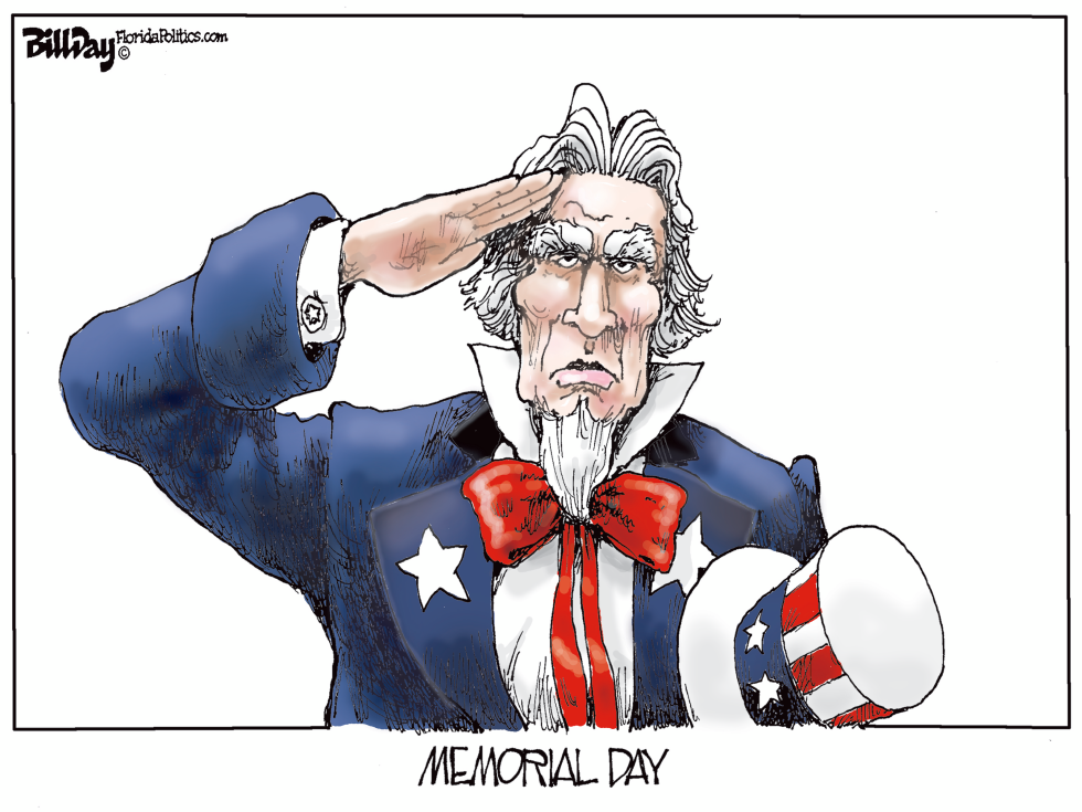 Uncle Sam Salutes on Memorial Day in Bill Day's Cartoon