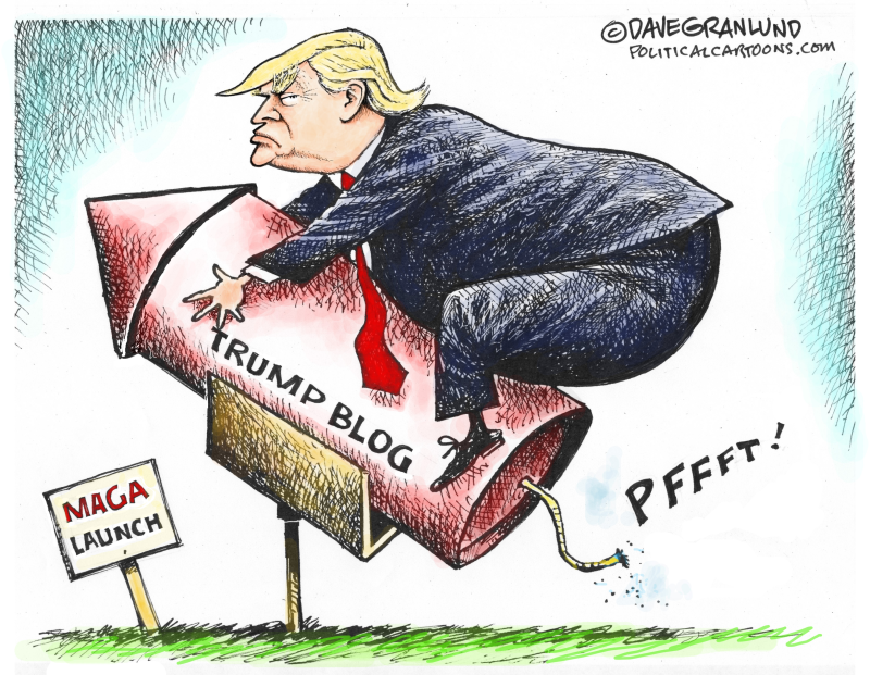 Trump Blog Flop, Dave Granlund,PoliticalCartoons.com,internet, MAGA, blog, posts, trump, fail, shut down, removed, ends, failure, junked, 