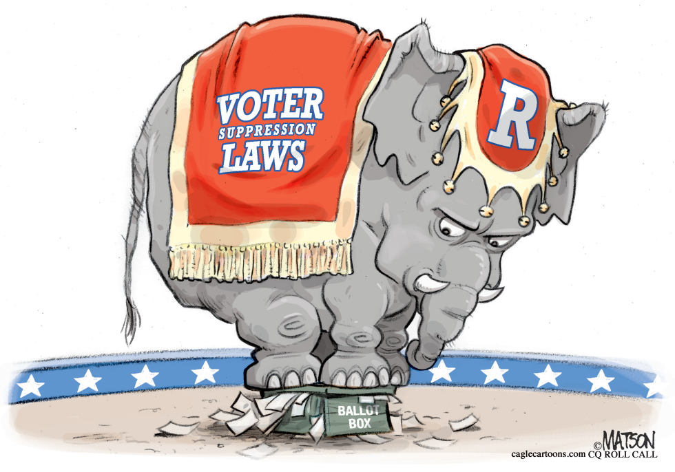 Republican Elephant Stomps Ballot Box Amid Voting Law Debates