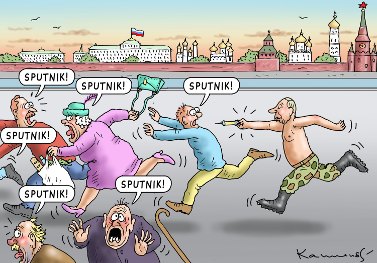 Russian roulette versus Olympia roulette, Cartoon