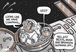 BEZOS, MUSK AND BRANSON IN SPACE by Jeff Koterba
