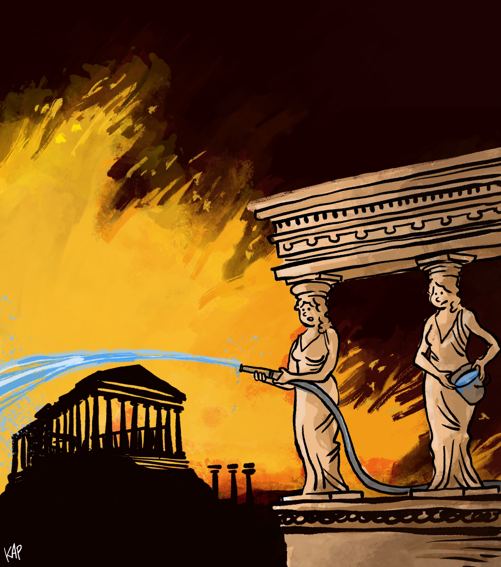 Greek Statues Battle Wildfires Engulfing Ancient Ruins