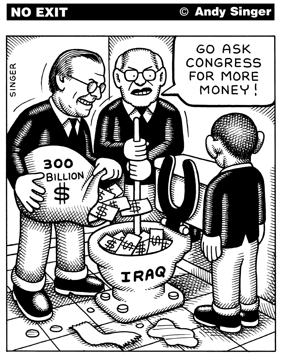 Rumsfeld and Cheney flush money down Iraq toilet