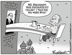 PUTIN'S LONG WHITE TABLE by Bob Englehart