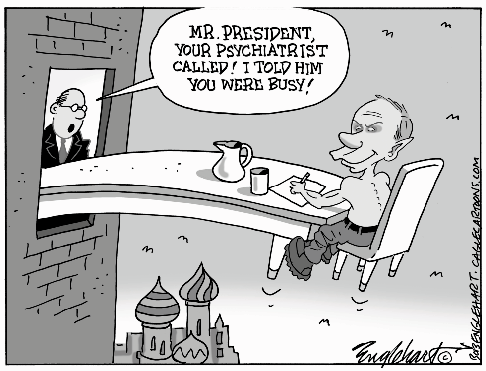 Putin sits alone at elongated table as aide mentions psychiatrist call