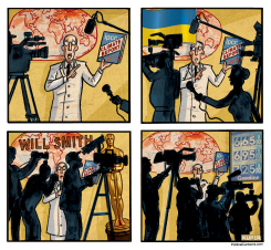 CLIMATE CHANGE OVERSHADOWED by Peter Kuper