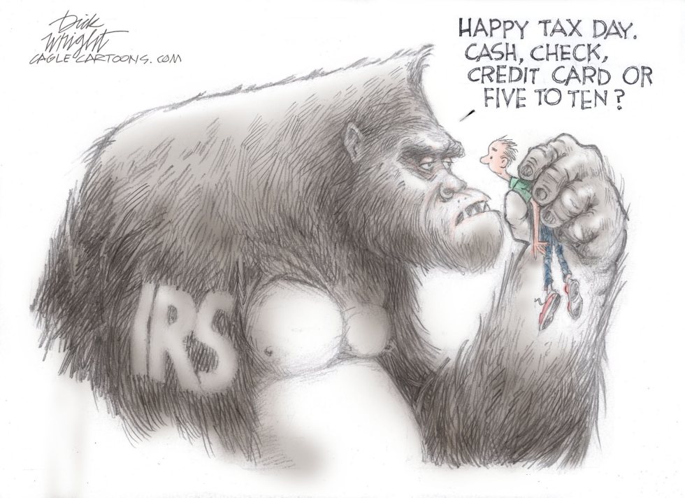 Gorilla IRS Demands Tax Payment or Jail Time in Satirical Cartoon