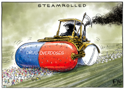 OVERDOSED AND STEAMROLLED by Christopher Weyant