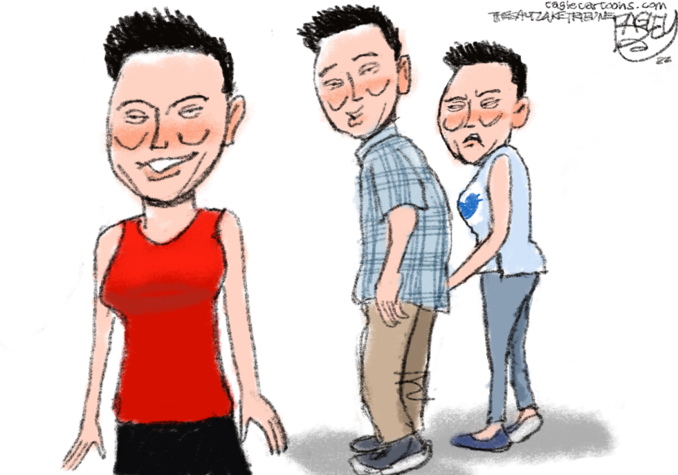 Elon Musk figures in distracted boyfriend meme parody