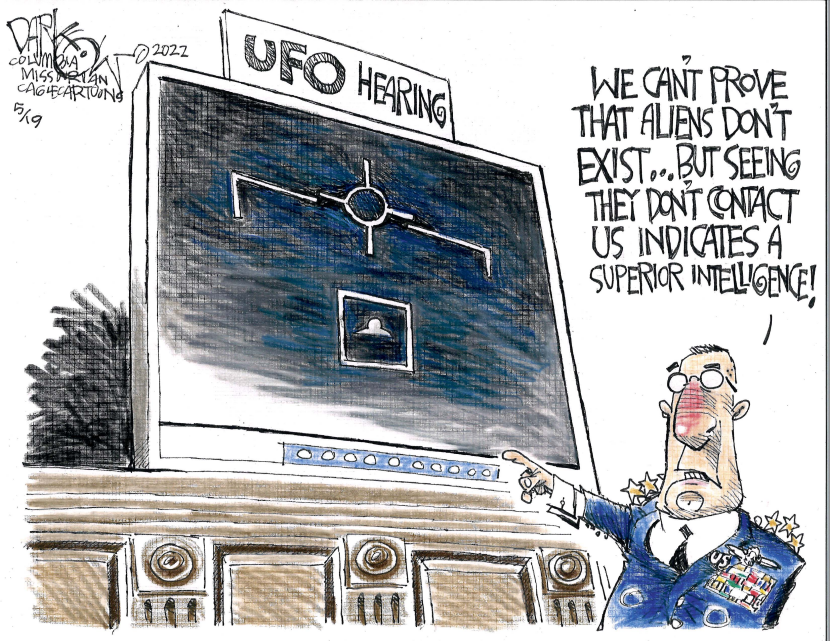 Pentagon Official Jokes on Alien Intelligence in UFO Hearing Cartoon