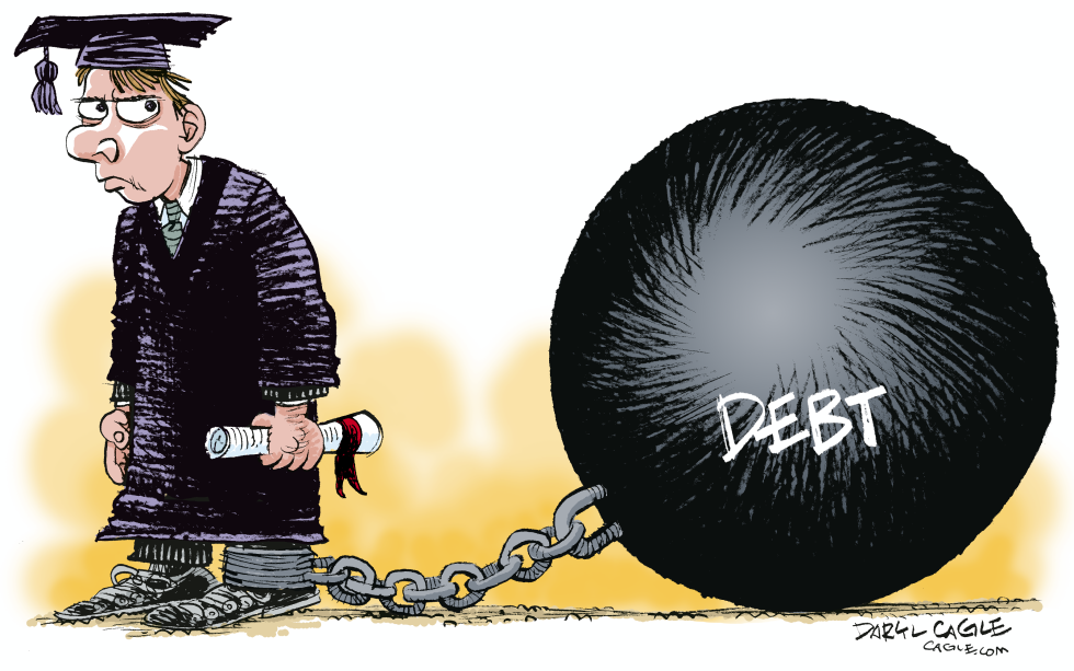 Graduate Drags Heavy Debt Ball in Cap and Gown
