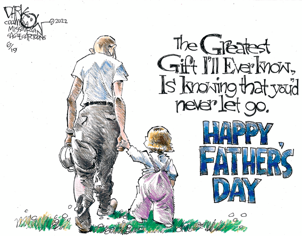 Father holds daughter's hand on Father's Day with quote about lasting bond.