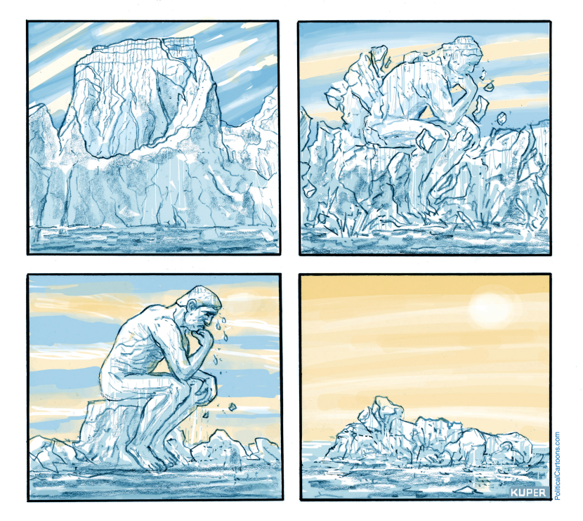 Ice Form of The Thinker Melts in Warming Seas