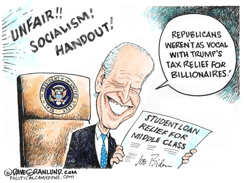 Biden Student Loan Relief, Dave Granlund,PoliticalCartoons.com,college, tuition, forgiveness, clear, burden, debt, loans, payments, relief, president, university, afford 