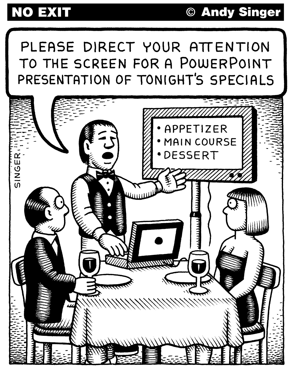 Restaurant Waiter uses PowerPoint software