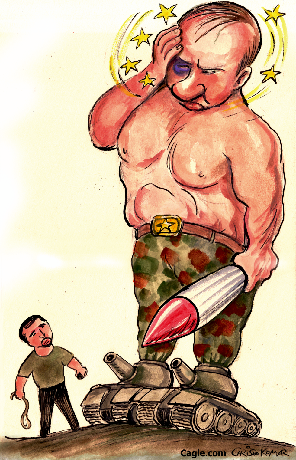 Zelensky and Putin as David and Goliath