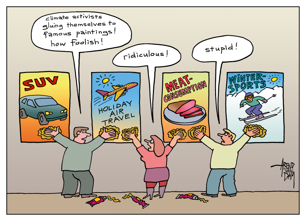 gluing themselves to paintings