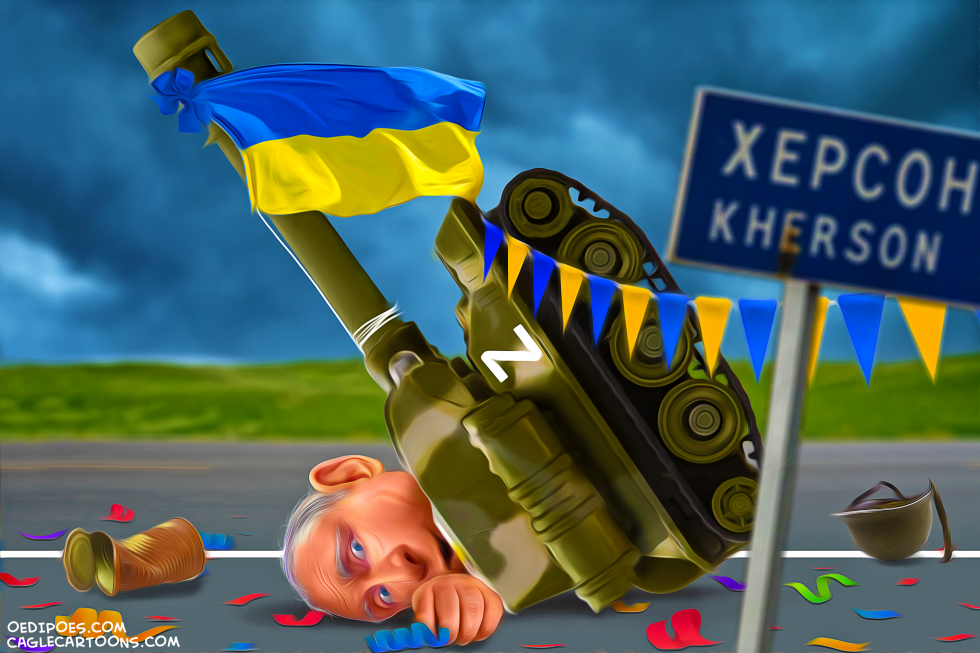 Putin shown trapped beneath tank after Ukraine retakes Kherson