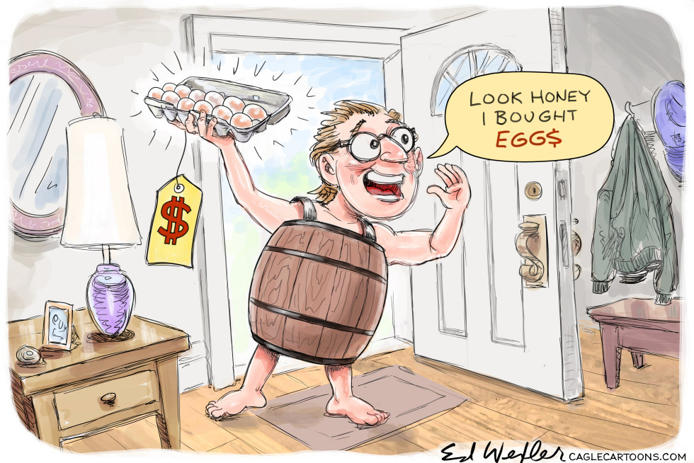 Man in Barrel Celebrates Buying Eggs Amid Soaring Prices