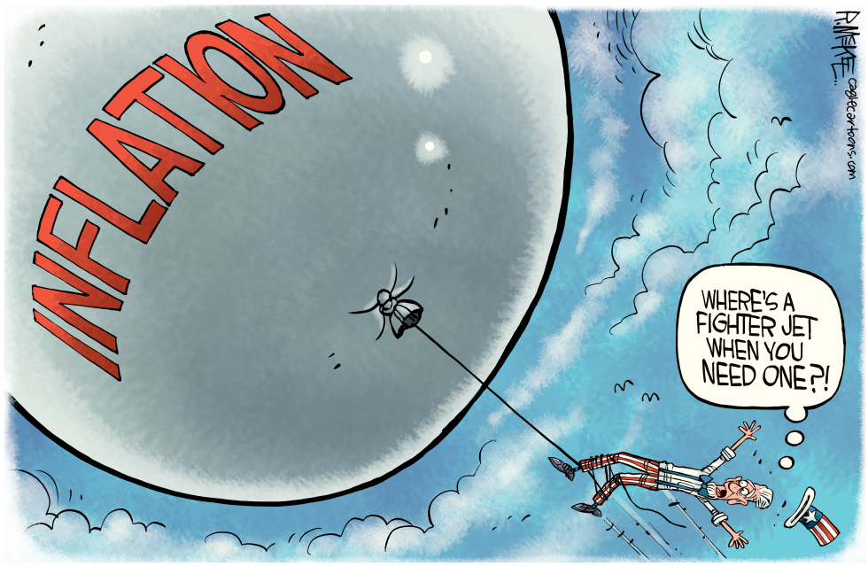 Uncle Sam Battles Giant Inflation Balloon in Sky-High Satire