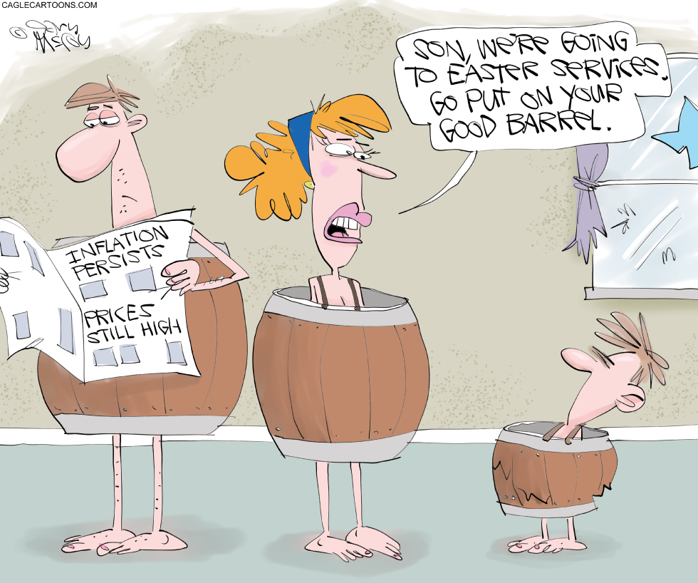 Family dons barrels for Easter amid persistent inflation