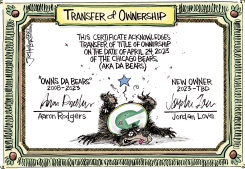 AARON RODGERS LEAVES by Joe Heller