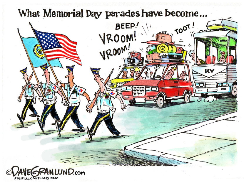 Memorial Day Parades Turn into Traffic Jams in Satirical Cartoon