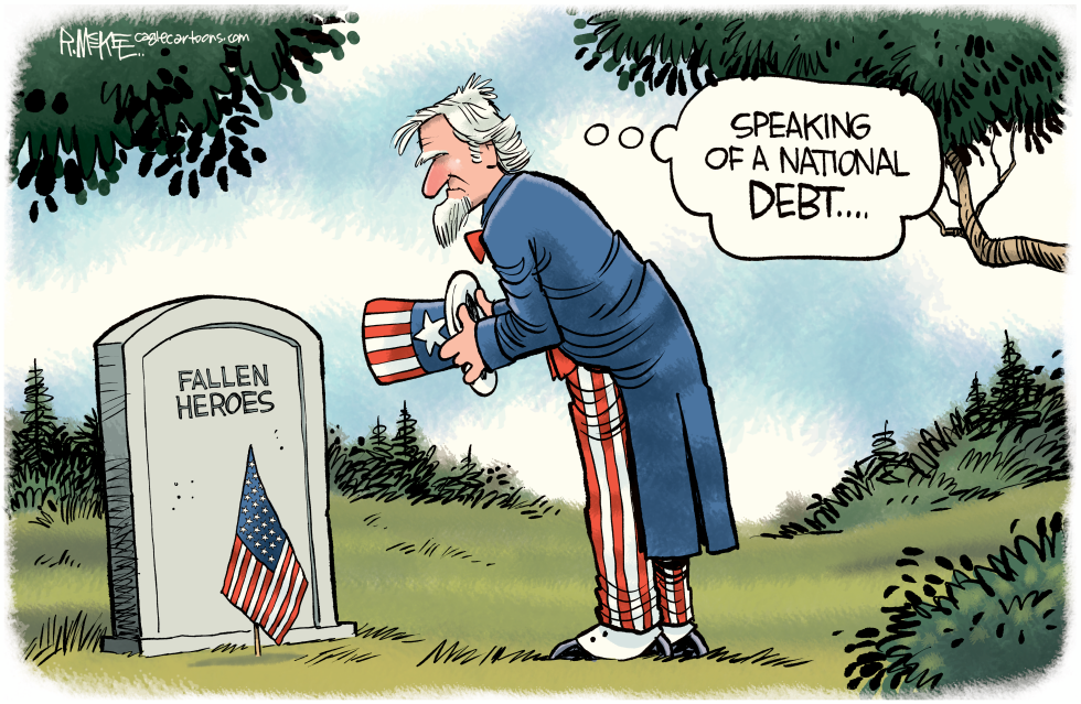 Uncle Sam Pays Tribute to Fallen Heroes While Pondering National Debt