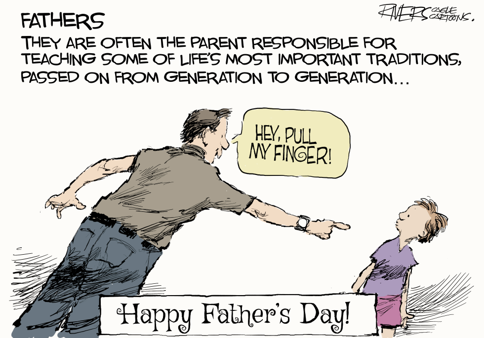 Fathers share the pull my finger prank as a key tradition with kids on Father's Day.