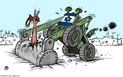ISRAELI BULLDOZERS IN THE REFUGEES CAMP by Emad Hajjaj