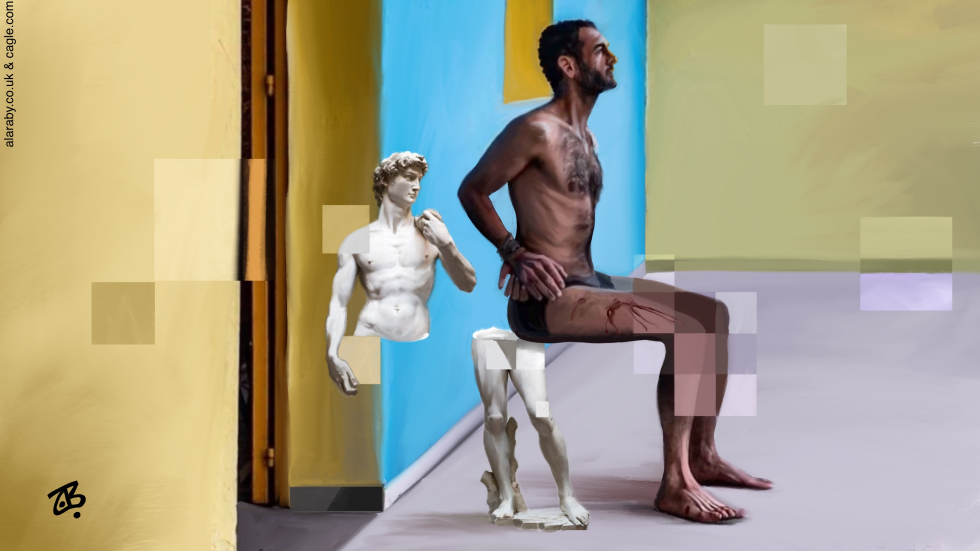 Israeli soldier torturing a Palestinian in Gaza