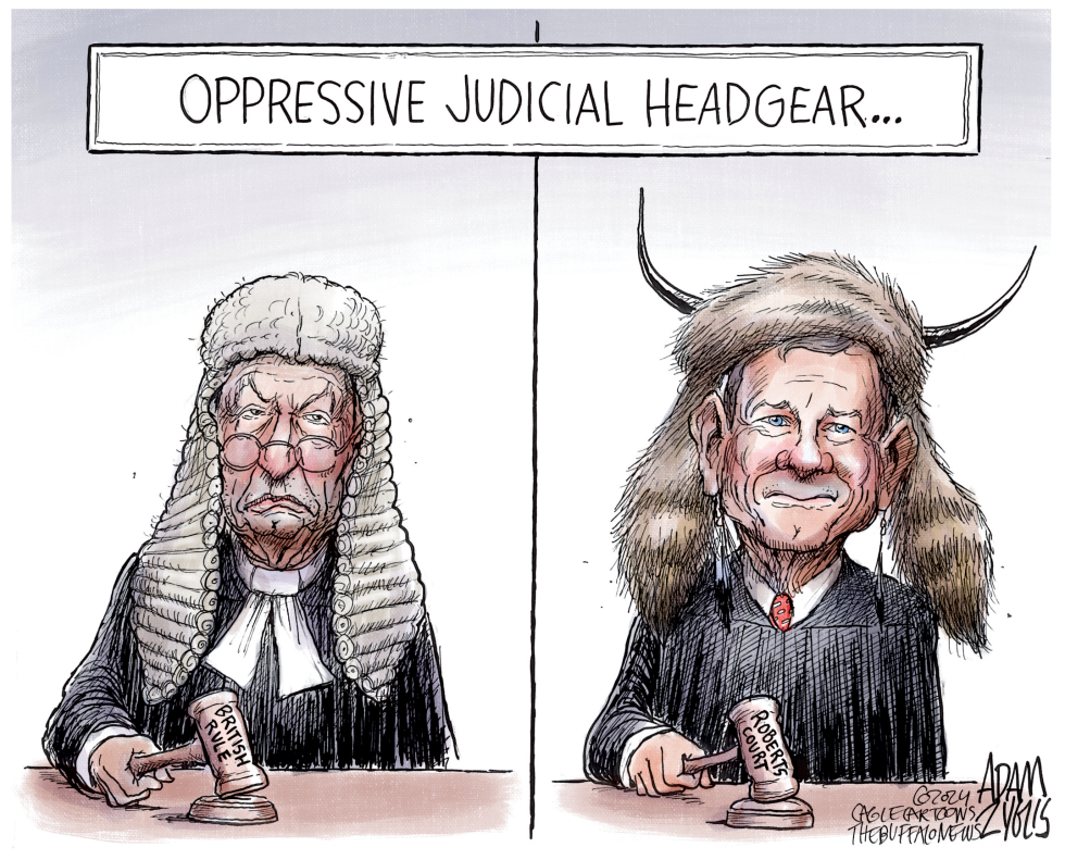 Roberts Court Cartoon Contrasts Traditional Wig With Horned MAGA Look