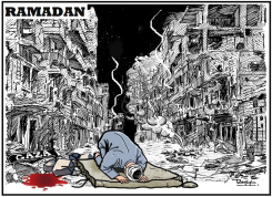 RAMADAN - DEFIANT PRAYING IN THE GAZA RUBBLES by Tayo Fatunla
