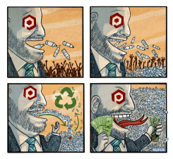 PLASTIC CORPORATION LIES ABOUT RECYCLING by Peter Kuper