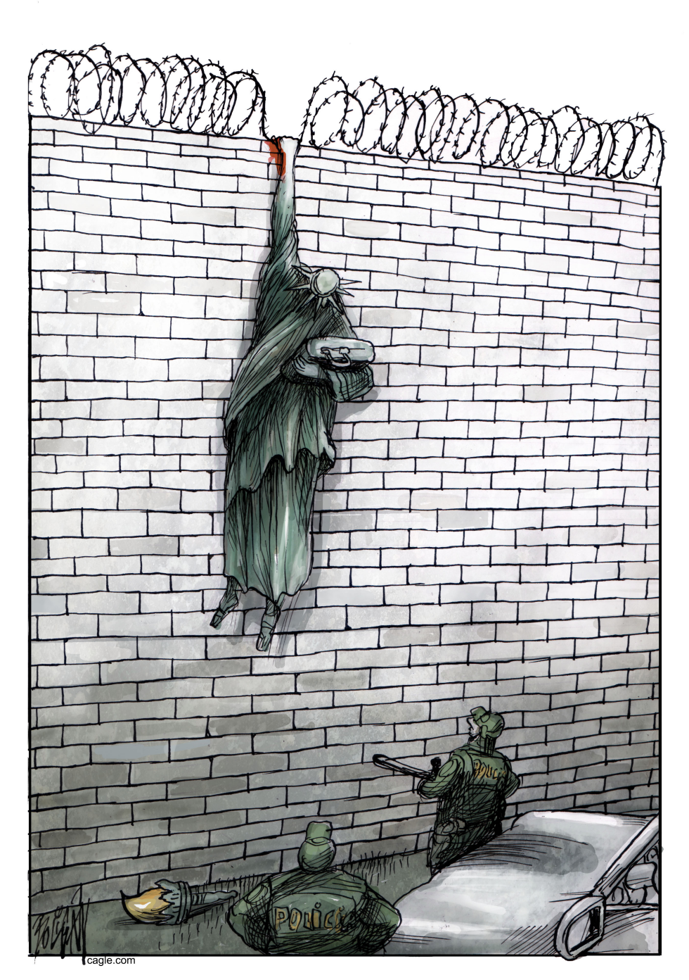 Statue of Liberty Dragged Over Texas Border Wall Under SB4
