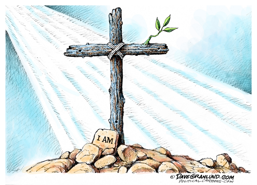 Easter Promise Depicted in Cross with Sprouting Plant