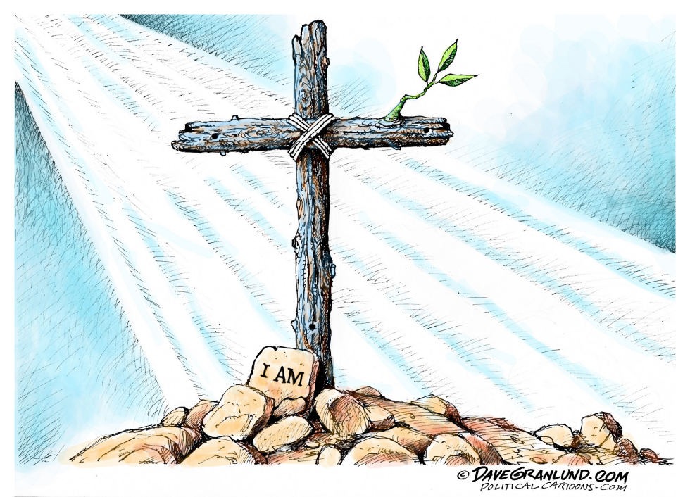 Easter Promise Depicted in Cross with Sprouting Plant