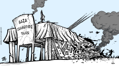 GAZA CEASEFIRE TALKS by Emad Hajjaj