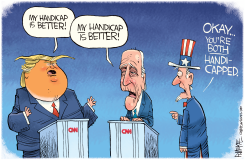 TRUMP AND BIDEN HANDICAPPED by Rick McKee