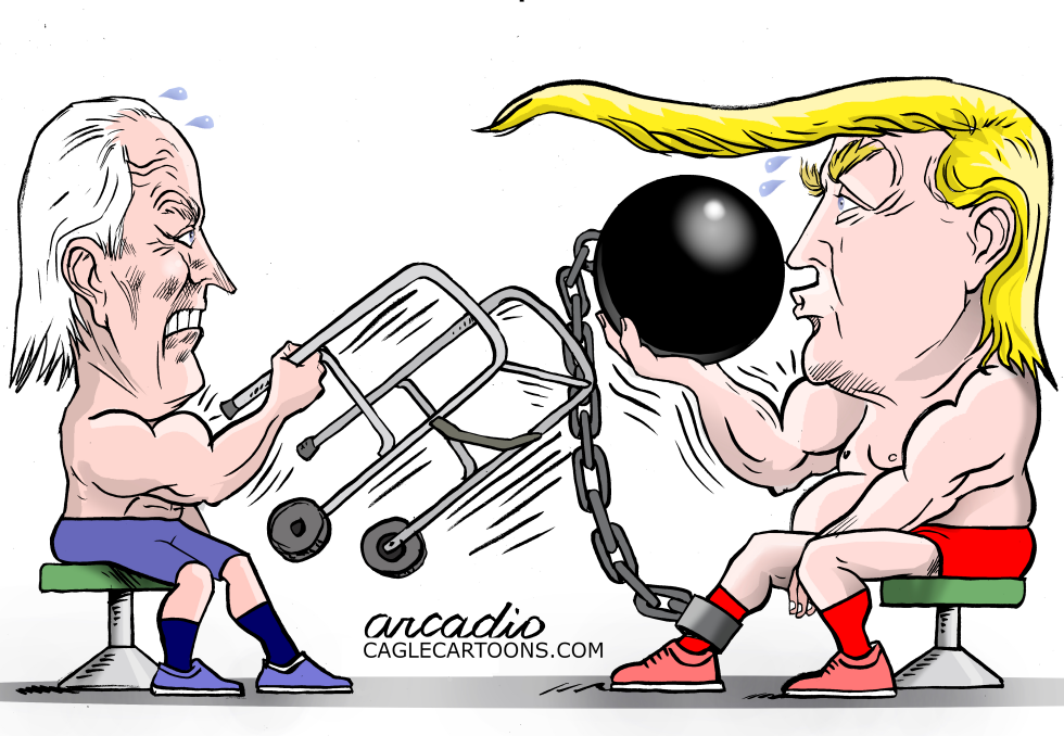 Biden and Trump exercising.