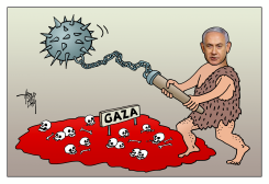 NETANYAHU WITH FLAIL by Arend van Dam