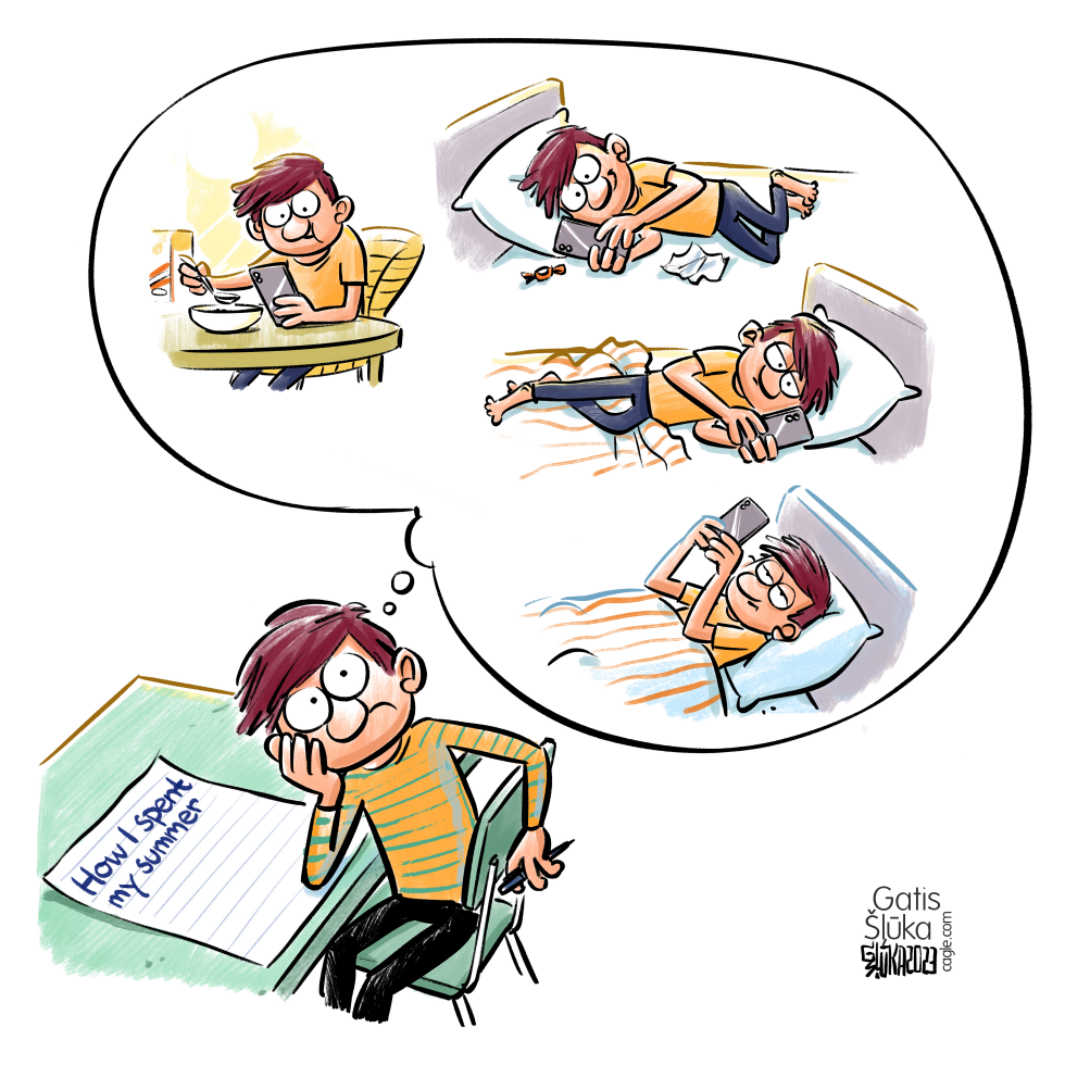 The student writes an essay piece about the summer