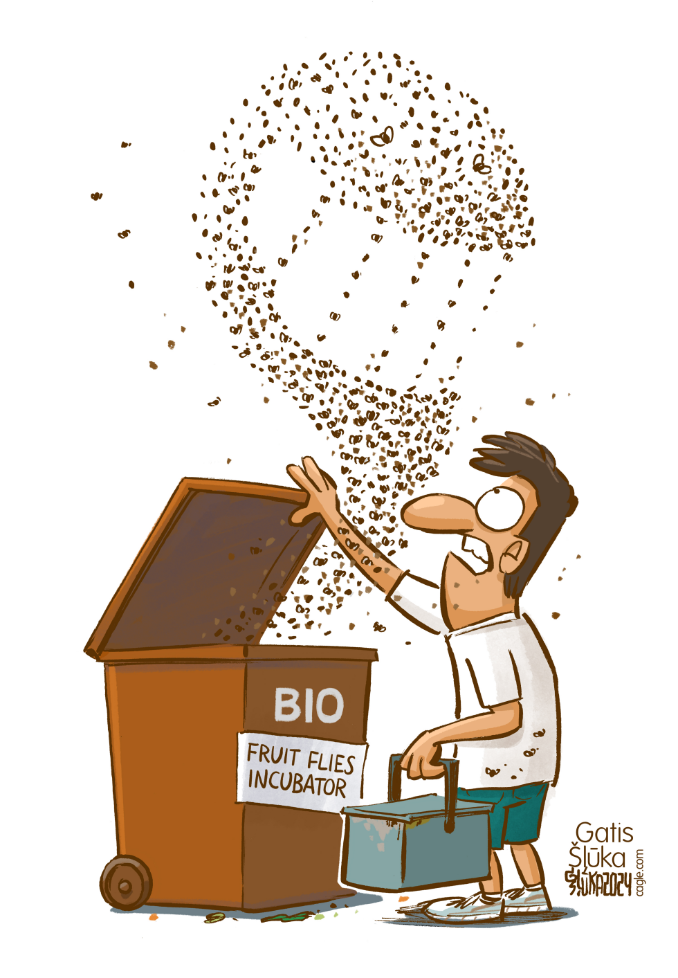 Fruit flies fly out of Bio trash