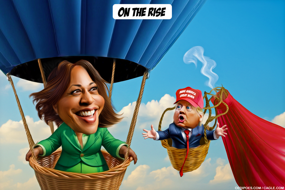 Kamala and Trump in air balloons