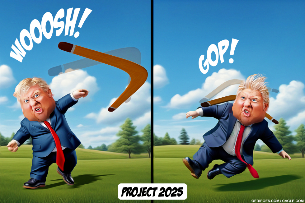 Trump being hit by boomerang