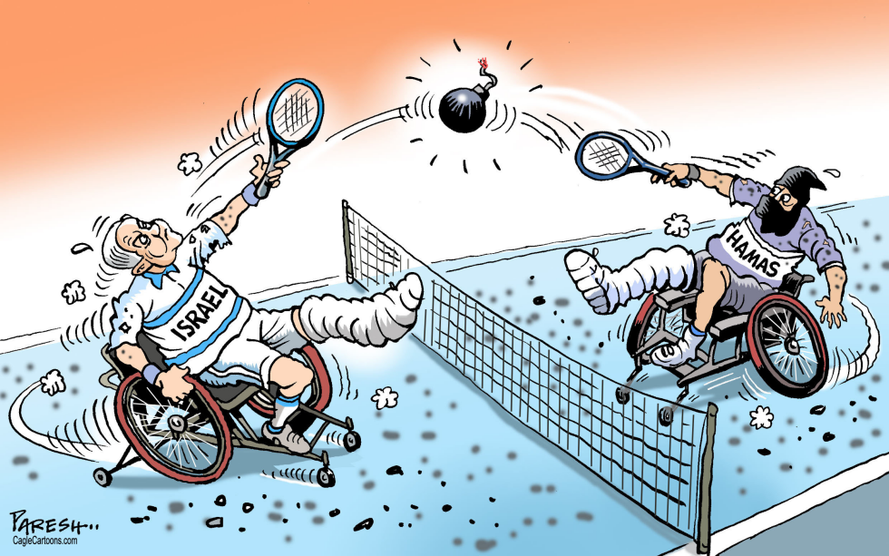 Netanyahu and Hamas Play Tennis with Bombs and Wheelchairs